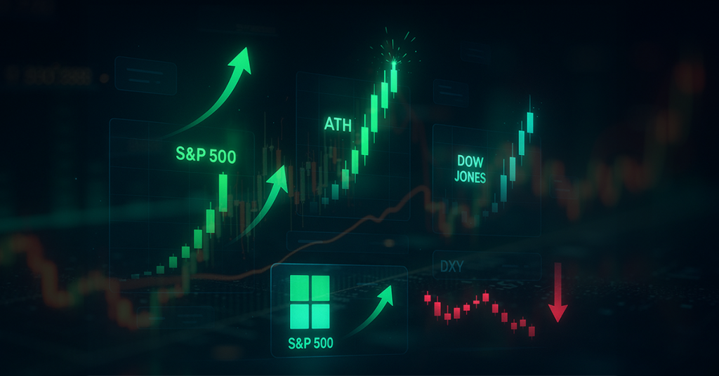 مؤشرات الأسهم الأمريكية تصل إلى مستويات قياسية جديدة مع انتعاش سوق العمل، واستمرار انخفاض الدولار الأمريكي