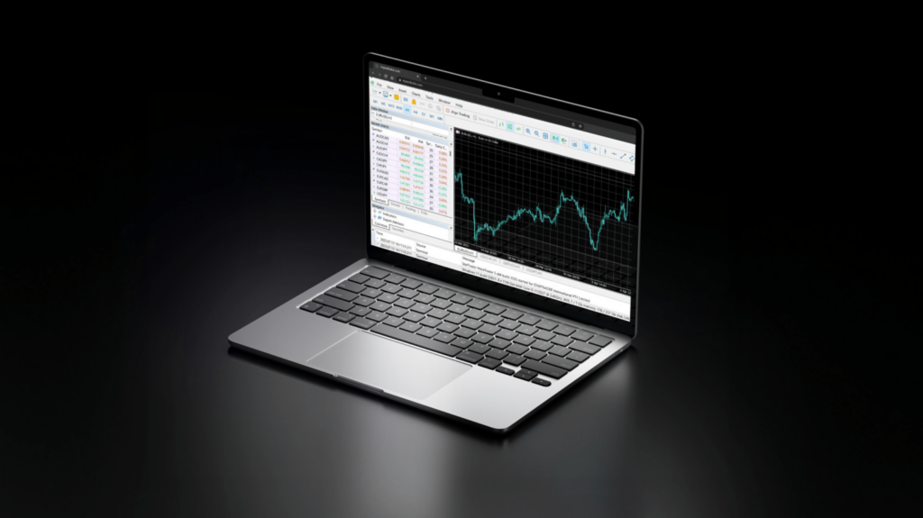 La aplicación de Metatrader 5 en un ordenador portátil.