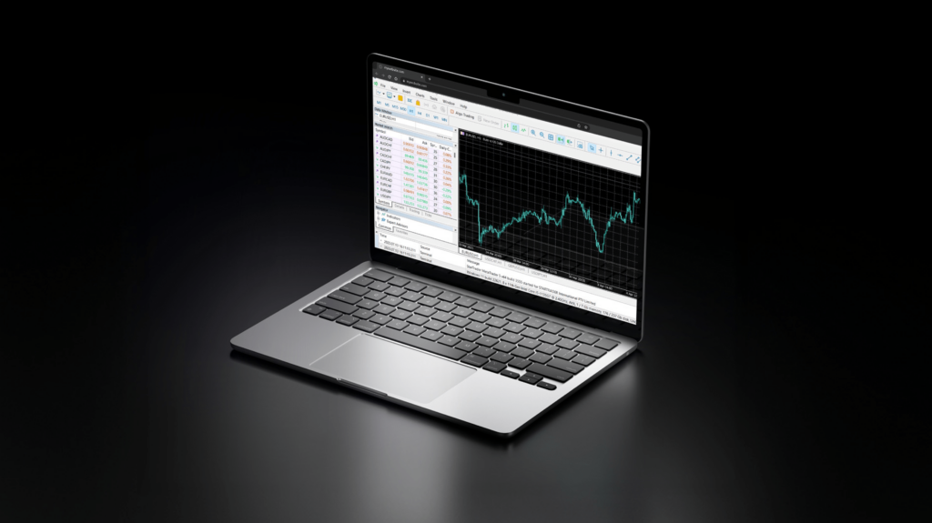 Metatrader 5 trading platform in a laptop.