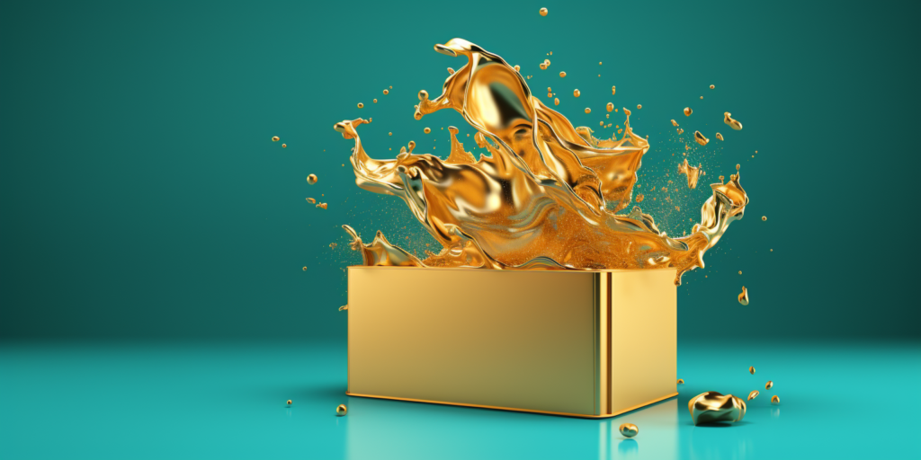 Is Gold Good for Trading? A box of golden box erupting a liquid of gold.