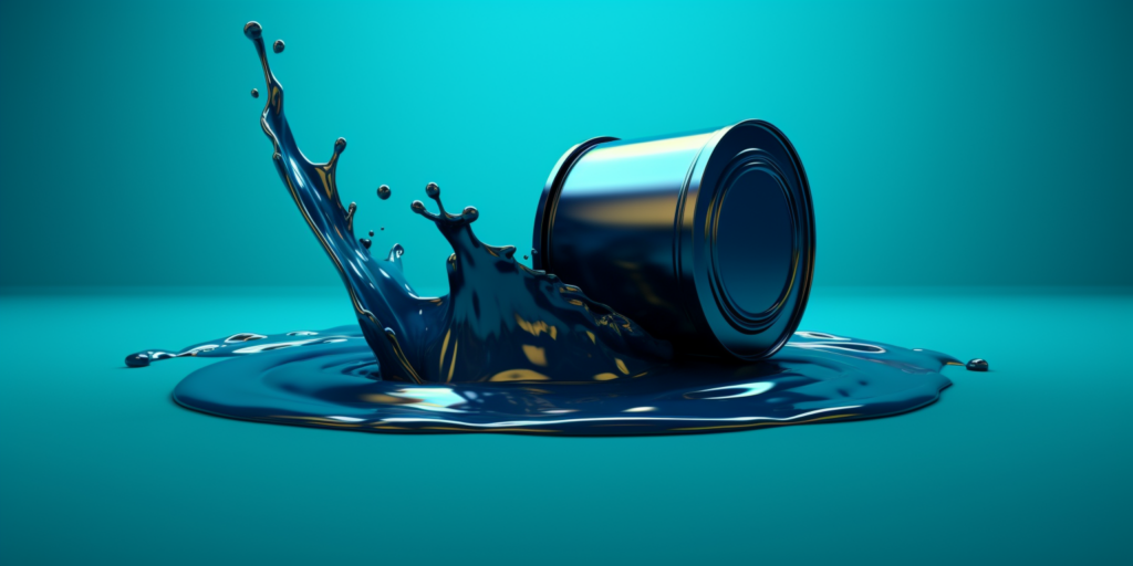 What is oil trading? A barrel of crude oil opened and spilled on the floor with a turquoise background.