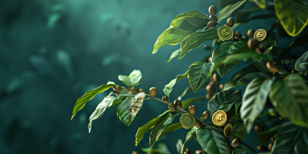 Coffee plant with US dollar coins
