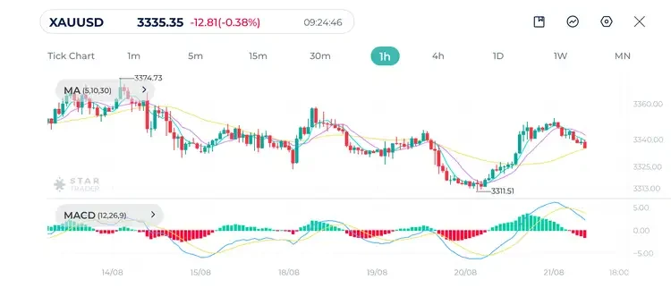Gold (XAUUSD) 1H Chart 21-8-2025