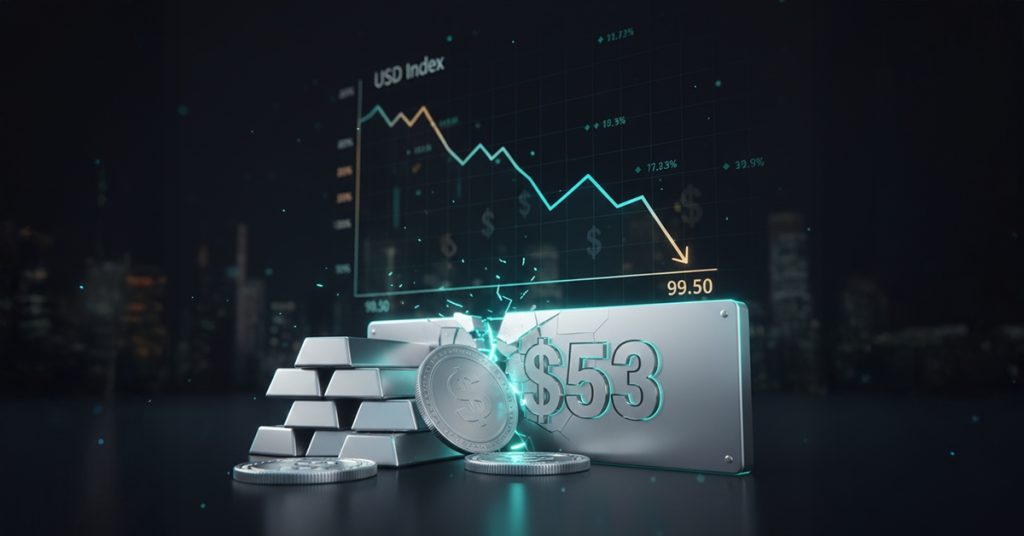 Silver Breaks $53 as the Dollar Index Drops Below 99.50
