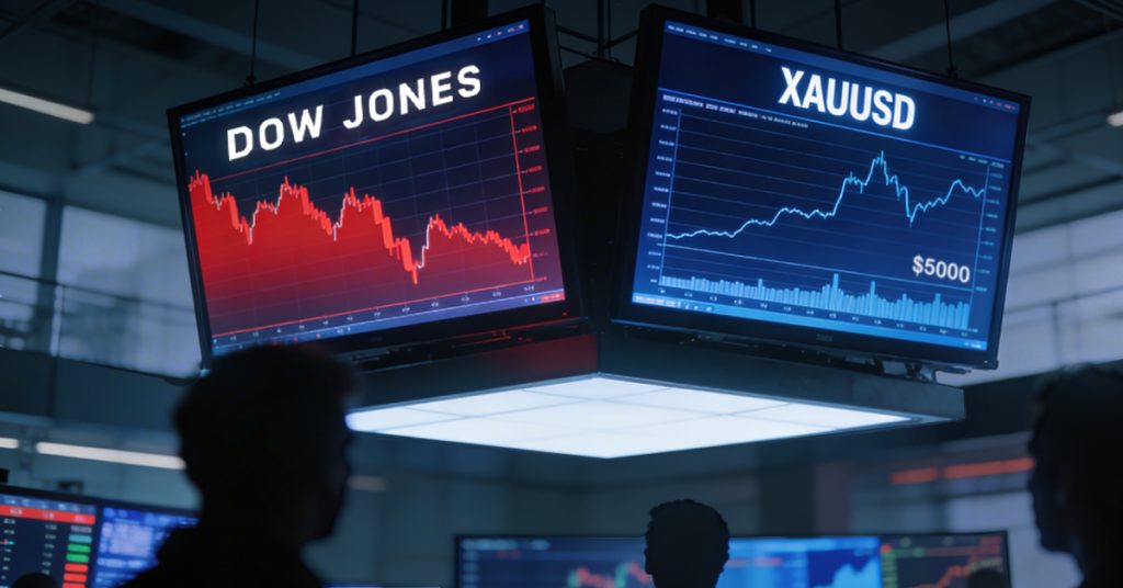 Dow Jones Pulls Back from Record High Despite Strong Jobs Data. Gold Holds Steady Near the $5,000 Mark