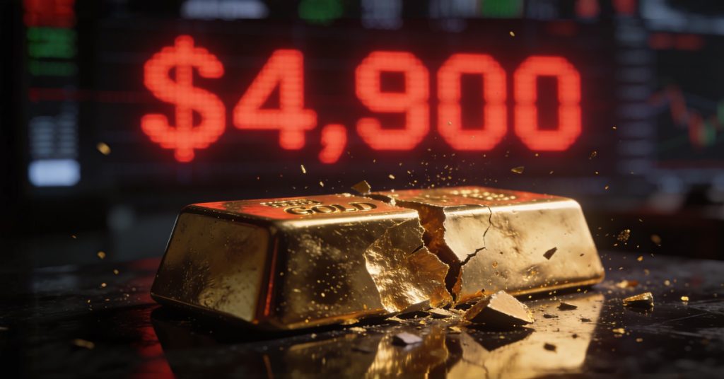 Gold slides 2%, breaking below the $4,900 mark amid renewed pressure