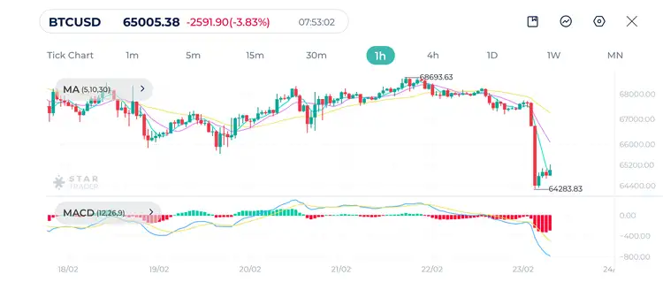 Bitcoin 1H Chart 23-02-2026