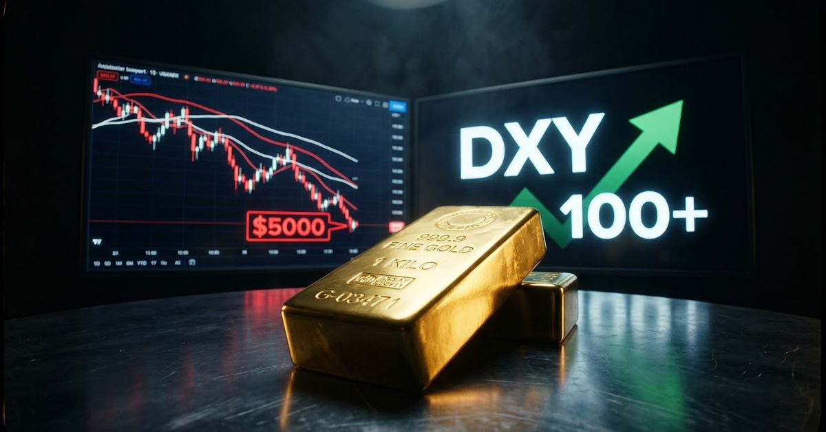 Gold Falls Below $5,000 as Dollar Pushes DXY Above 100