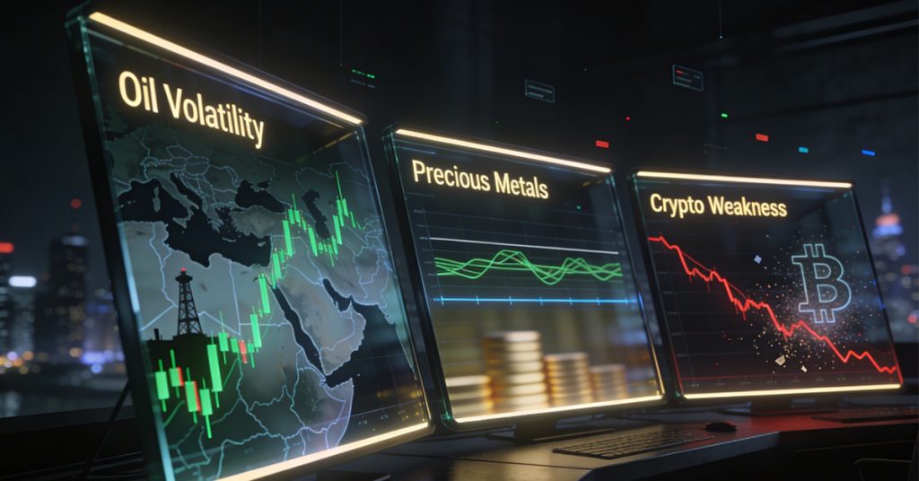 Oil Volatility from Middle East Tensions, Precious Metals Consolidate, and Crypto Weakness Continues