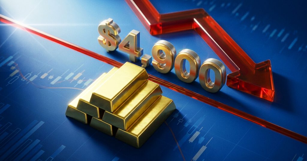 Gold prices drop as the precious metal faces resistance near $4,900 level