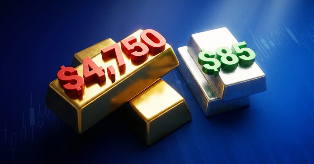 Gold faces resistance around $4,750. Silver settles above $85
