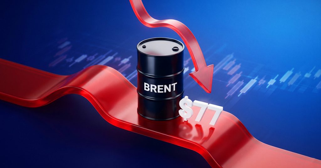 Oil continues its decline with Brent falling below $77 a barrel